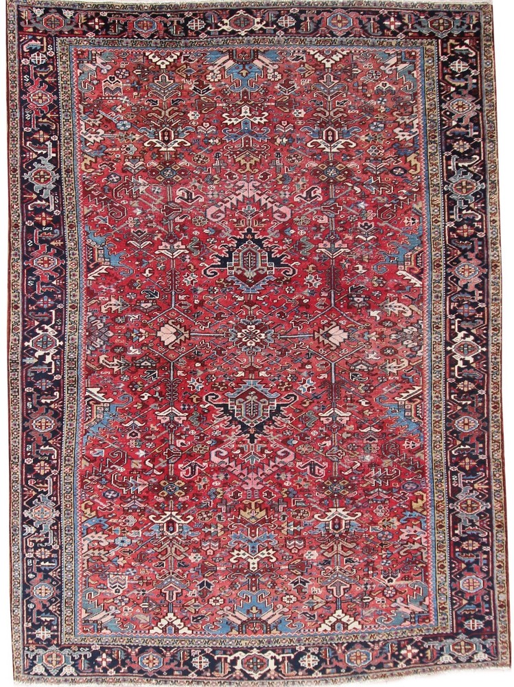 8x11 Antique Traditional Geometric Handmade Red Wool Area Rug 239cm x 336 c.1920