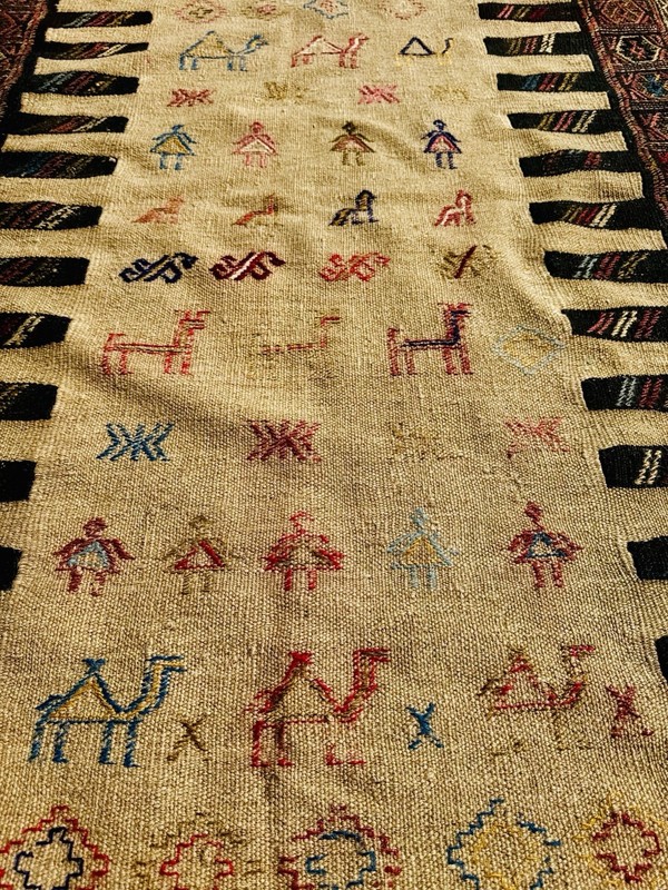 Vintage Rare Folk Art Koçan Turkmen Kilim Rug (184 cm x 101 cm) gallery