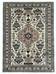 6×9 Ivory Vintage Ardebil Tribal Geometric Hand Knotted Wool Oriental Area Rug