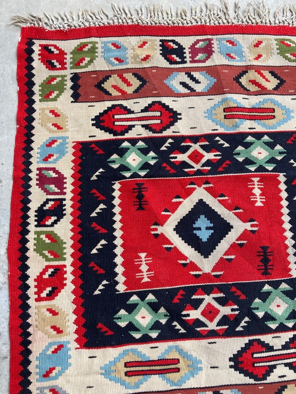 Vintage Handmade Turkish Geometric Tribal Wool Kilim Runner Rug 132x65 cm gallery