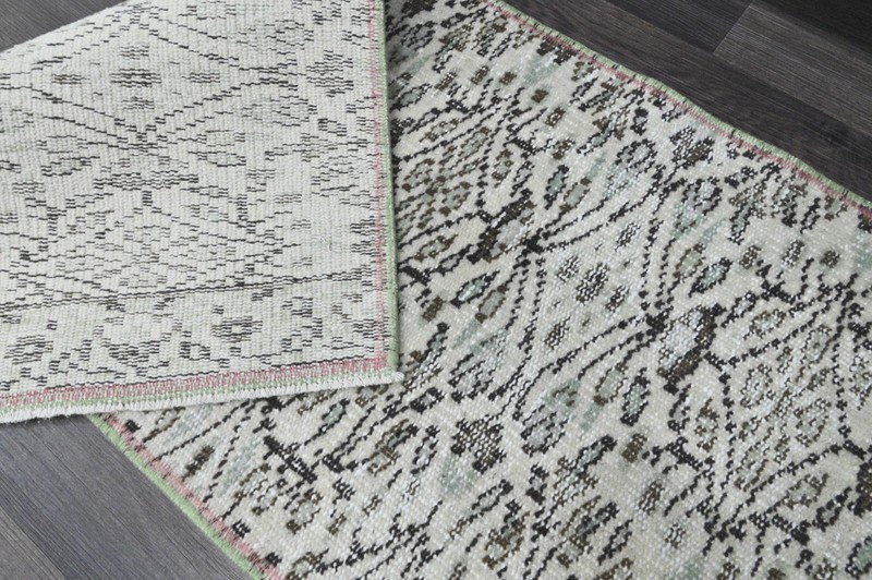 Vintage Turkish Runner Rug 2x7ft Wool Anatolian Handmade Hallway Oushak BEIGE gallery
