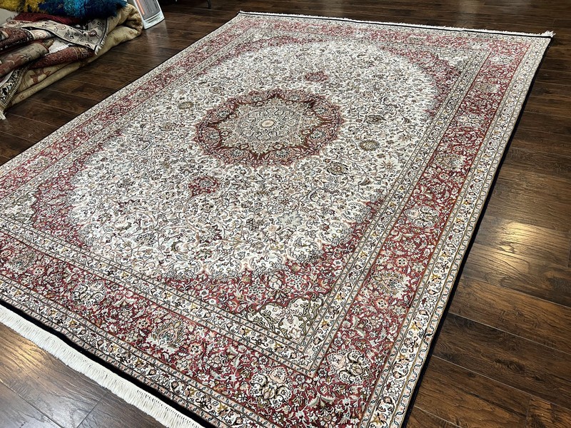 Silk Indian Kashmiri Rug 9x11 ft Large Vintage Indo Handmade Fine Oriental Rug gallery