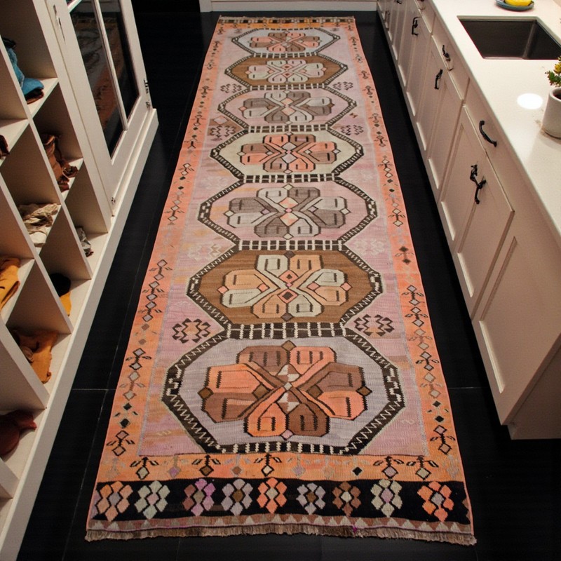 Vintage Turkish Rug Runner Handmade Halway Kitchen Decor Kilim Rug 4x13 approx gallery
