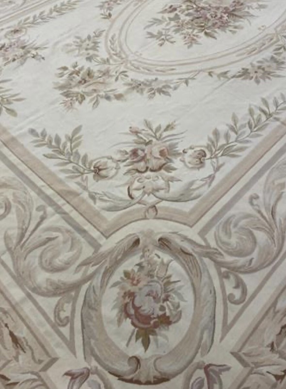 11 X 16 Huge Aubusson Needle Point Wool Hand Crafted Area Rug Rare White, Ivory gallery