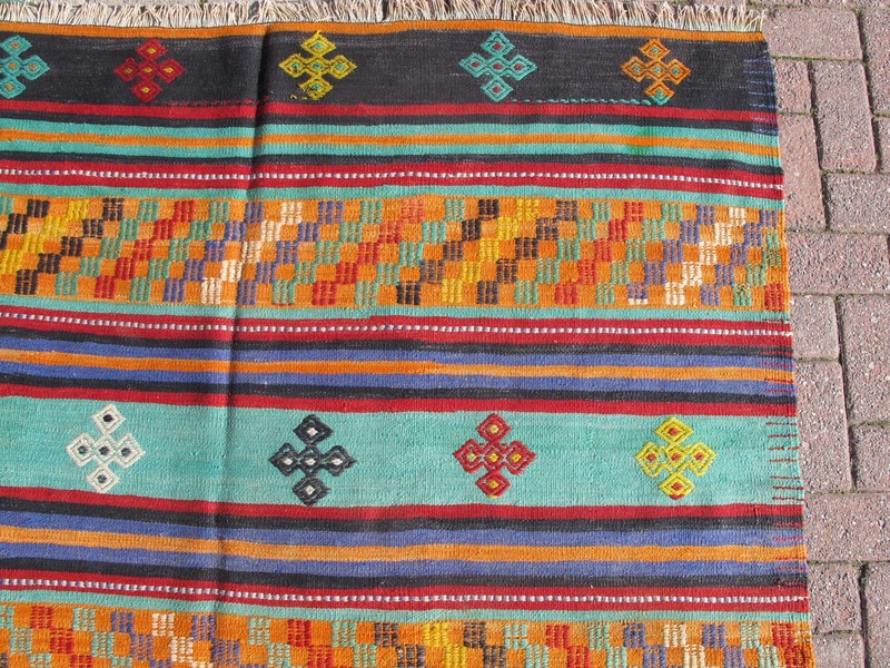 Oriental Handmade Wool Kilim Rug,Large Vintage Turkish Farmhouse Kelim Anatolian gallery