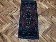 Anatolian Handmade Turkish Boho Rug 1.4×3.2 ft Vintage Purple Blue Tribal Carpet