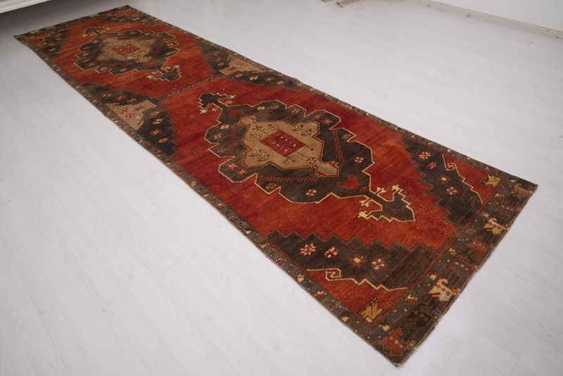 Antique Turkish Runner Rug 4x13 Vintage Neutral Handmade Old Oushak Carpet 838 gallery