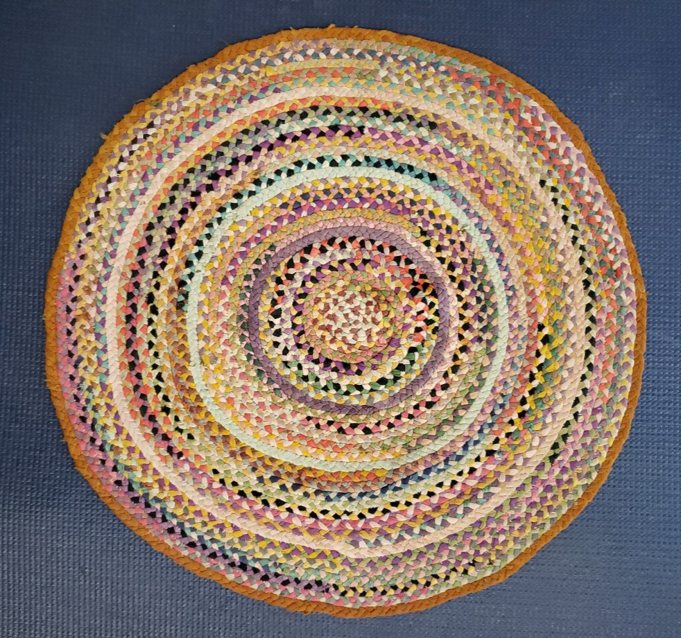 Antique Vintage Handmade Round Braided Rug 18" Multi Color Beautiful gallery