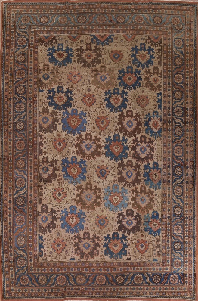 Pre-1900 Antique Heriz Bakhshayesh 11'x14' Area Rug Vegetable Dye Hand-knotted