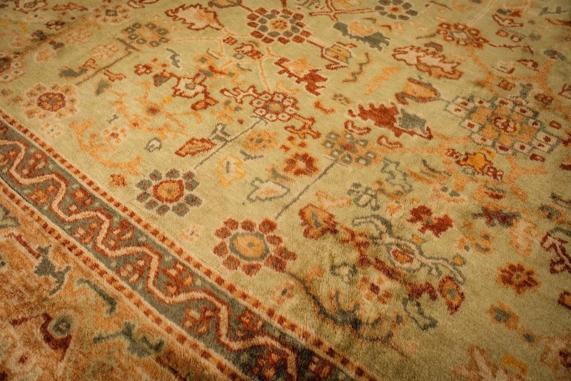 13X17 Antique Turkish Oushak Green Wool Area Rug 1890 gallery