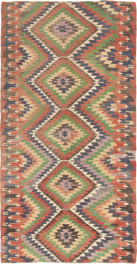 Vintage Hand Woven Area Rug 4'11" x 9'10" Traditional Wool Oriental Carpet