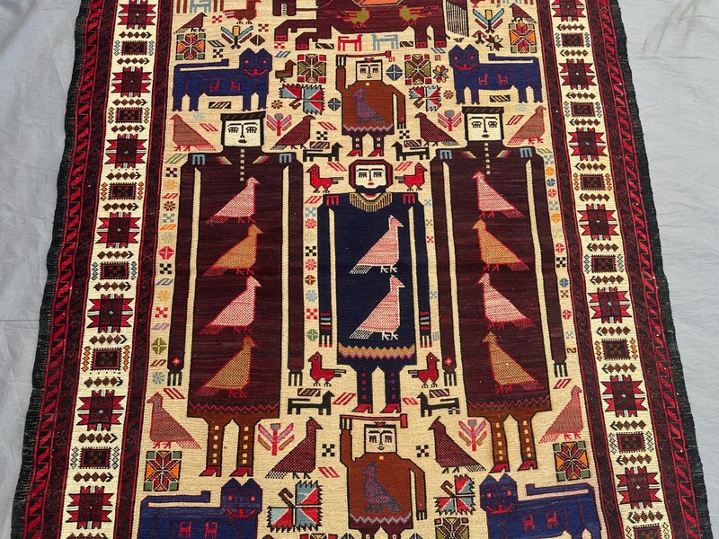 3'9 x 6 ft Vintage Afghan Pictorial Hand Woven Rug Tribal Art Carpet Wall Decor gallery