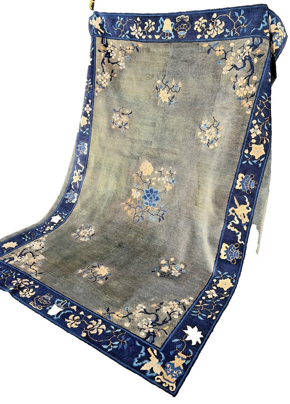 Auth: Antique Art Deco Chinese Rug Plush Green Wool Beauty 6x9 gallery