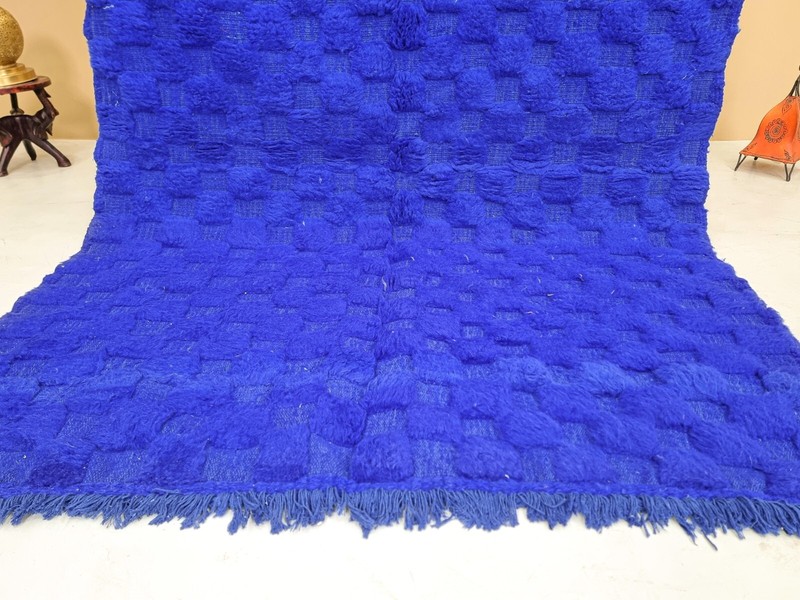 Moroccan Handmade Beniourain Rug 5'2x7'2 Berber Checkered Blue Wool Carpet gallery