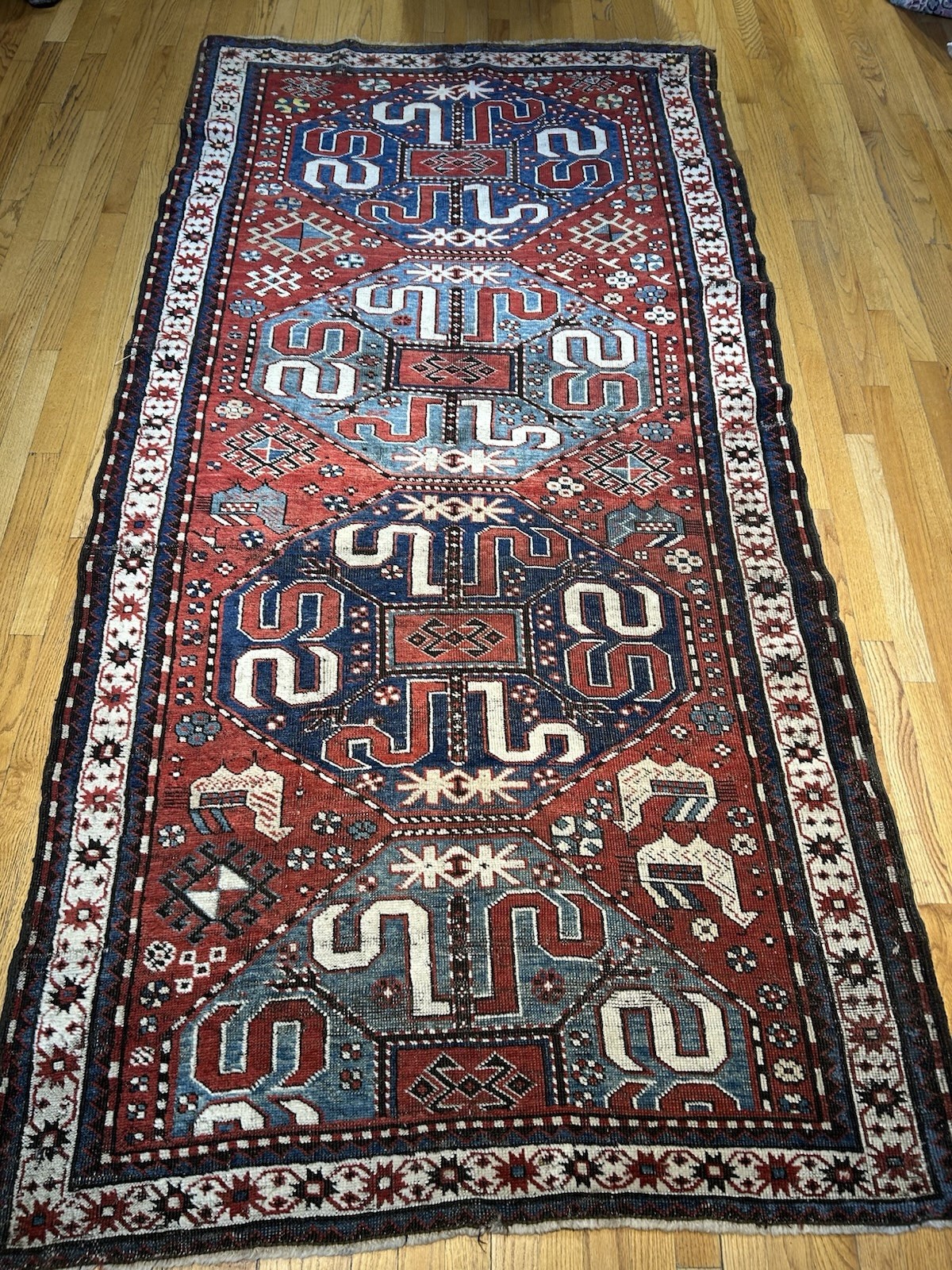 ANTIQUE CLOUD-BAND KAZAK RUG CAUCASIAN MASTER PIECE C.1900 MUSEUM GRADE 8’8 X4’3 gallery