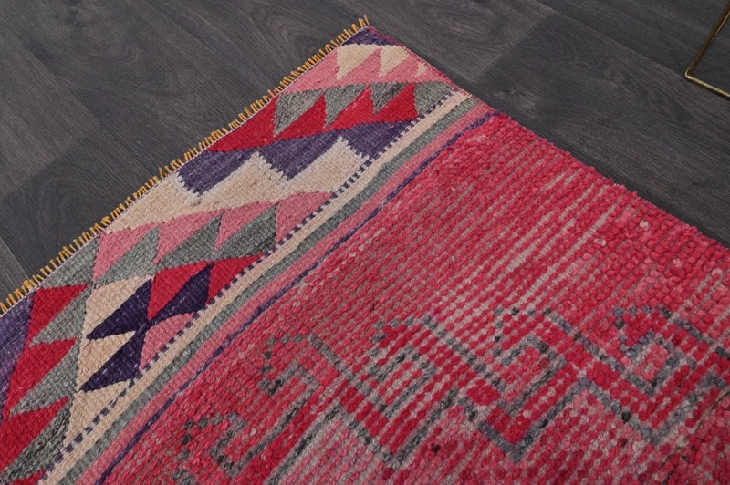 Vintage Turkish Runner Rug 3x12ft RED Handmade Anatolian Oushak Hallway Wool gallery