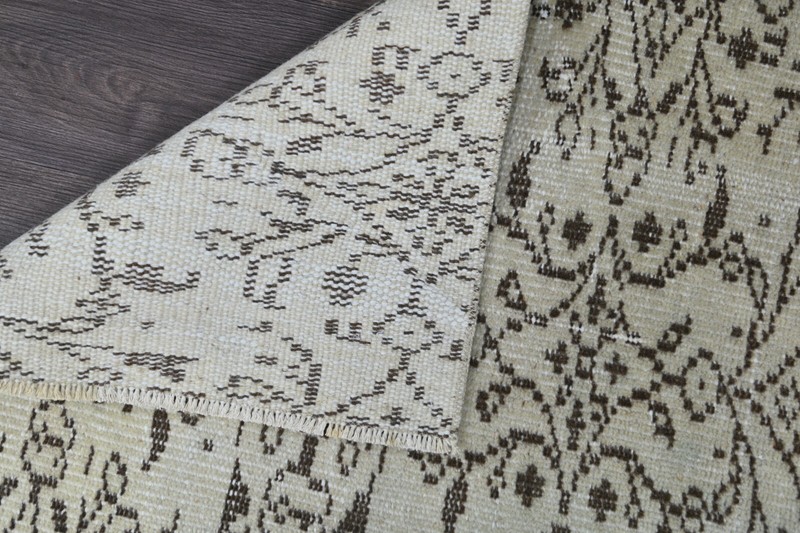 Vintage Turkish Runner Rug 2x5ft Wool Anatolian Handmade Hallway Oushak BEIGE gallery