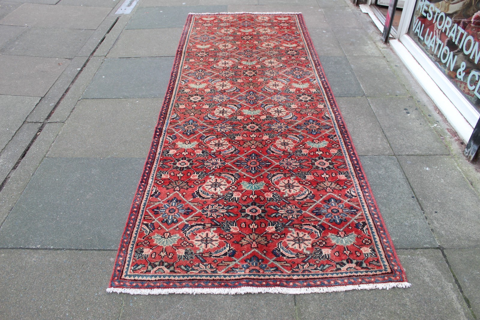 Vintage Hand Made Traditional Oriental Wool Red Long Runner 282x104cm gallery