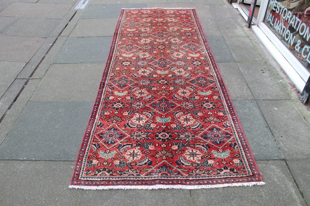 Vintage Hand Made Traditional Oriental Wool Red Long Runner 282x104cm