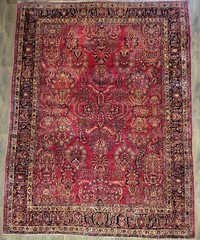 Antique hand knotted traditional design Sarouk rug size 10’2″×13′ deep red
