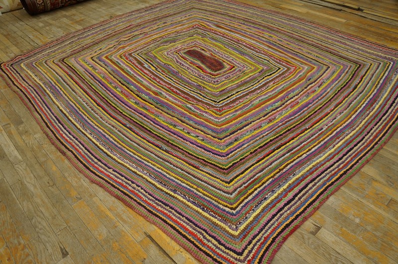 8X8 Vintage American Braided Multicolor Wool & Cotton Area Rug 1935 gallery