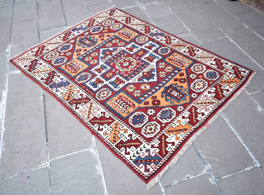 Antique Turkish Rug 53'' x 69'' Anatolian Canakkale Rug Organic Wool Area Rug