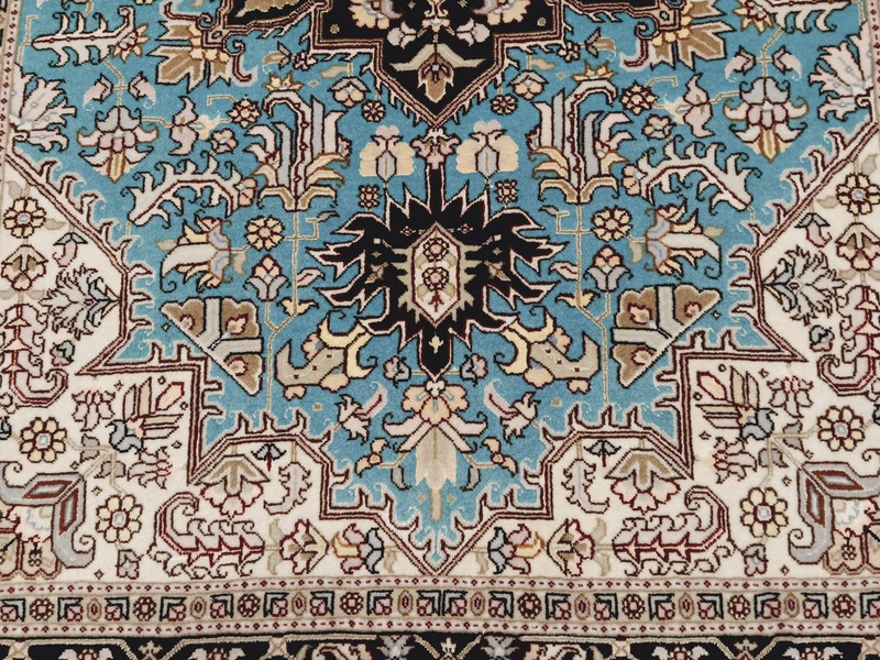 3x5 FINE TURQUOISE SIGNED UNIQUE TABRIZZ HANDMADE-KNOTTED WOOL/SILK RUG 586348 gallery