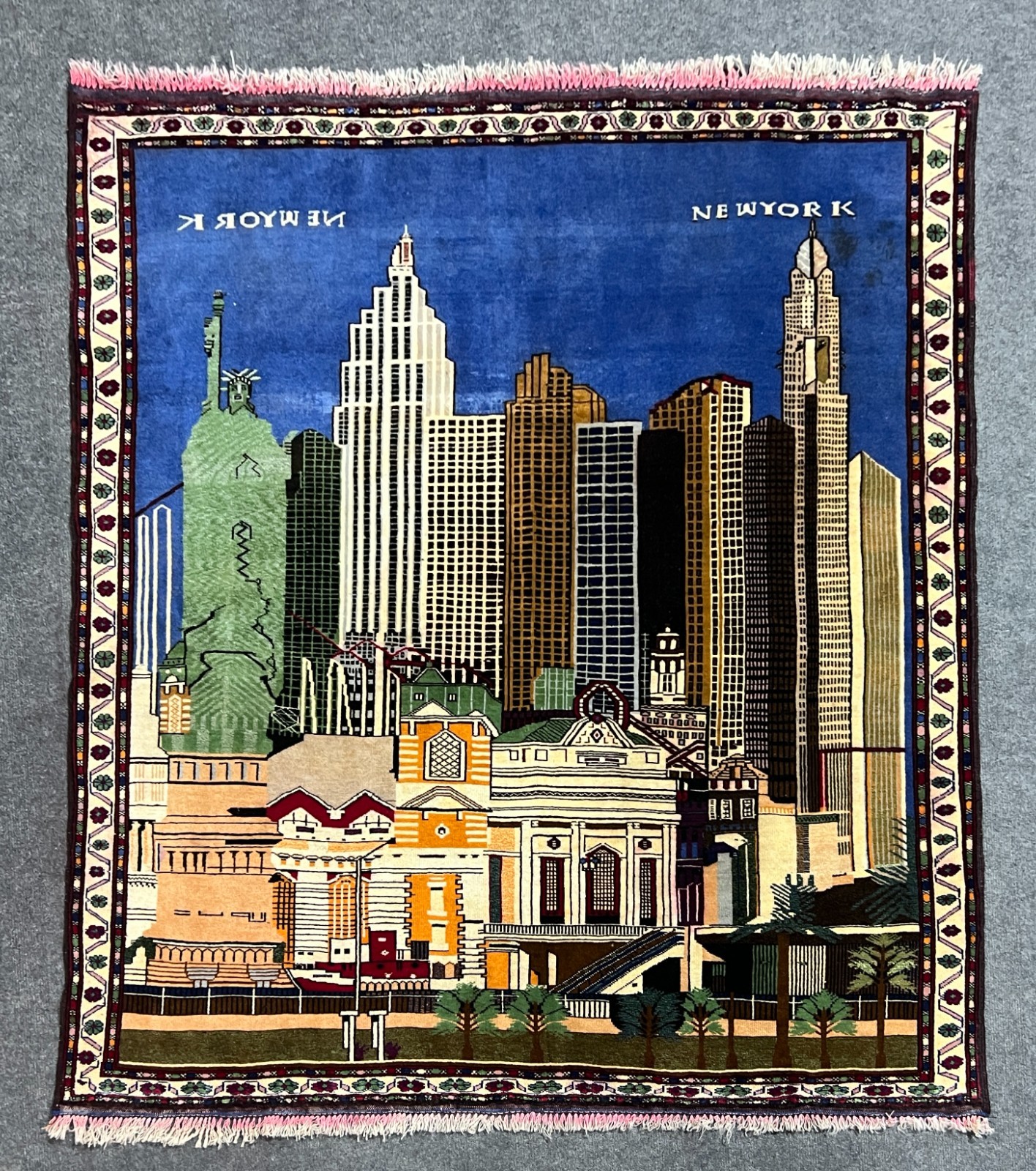 Afghan Pictorial New York City Rug 3x5 Ft Handmade Wool Skyline Art Area Rug gallery