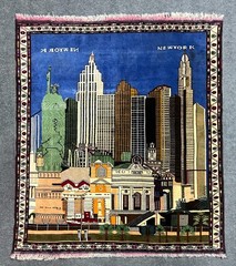 Afghan Pictorial New York City Rug 3×5 Ft Handmade Wool Skyline Art Area Rug