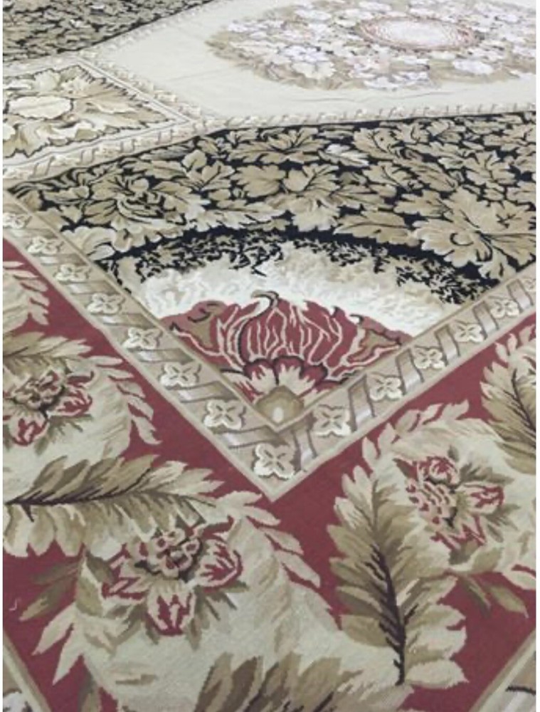13x 18 Ft Large Aubusson Needle Point Wool Hand Crafted Area Rug Rare Black .