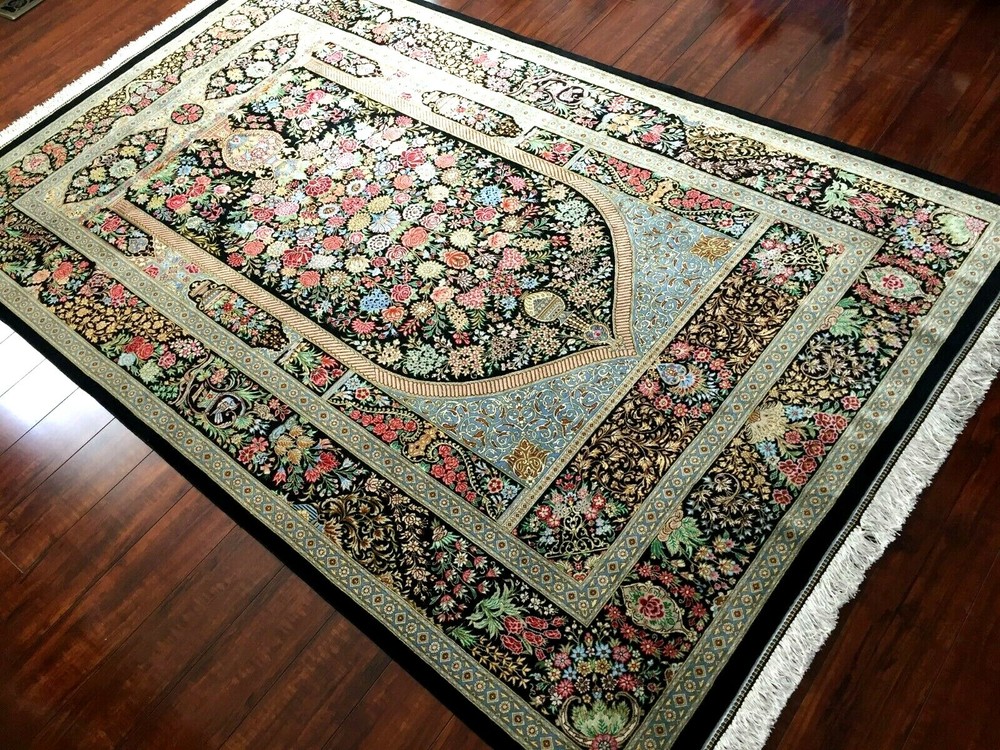 Fine Vintage 1970 Authentic Hand Made Knotted 100% Silk Rug