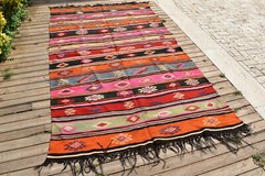 Turkish Kilim 60”x103” Handwoven Adana Cicim Kilim 155x264cm Vintage Tent Rug
