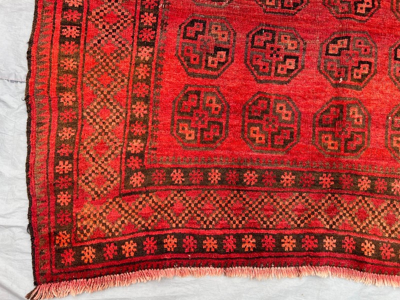 Red Vintage Turkoman Bokhara Elephant Foot Hand Knotted Wool Rug 5x8 Area Rug gallery