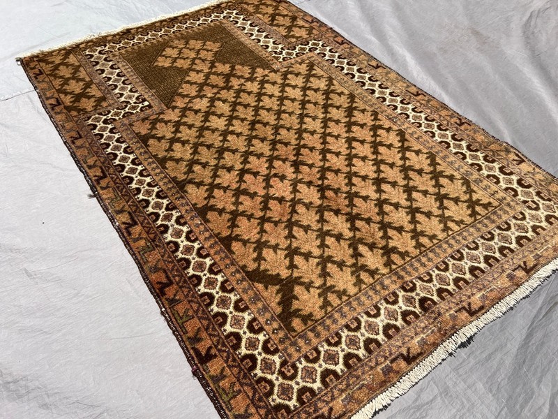 Antique Hand Knotted Terracotta Rug 3x5 ft Afghan Baluchi Geometric Muted Carpet gallery