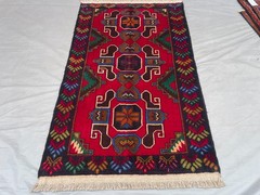 2’11×4’10 ft Vintage Afghan Baluchi HandKnotted Wool Red Triple Octagon Area Rug