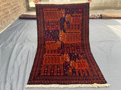 Afghan Pictorial Lion Rug 2’10×4’6 Handmade Tribal Wool Small Vintage Animal Rug