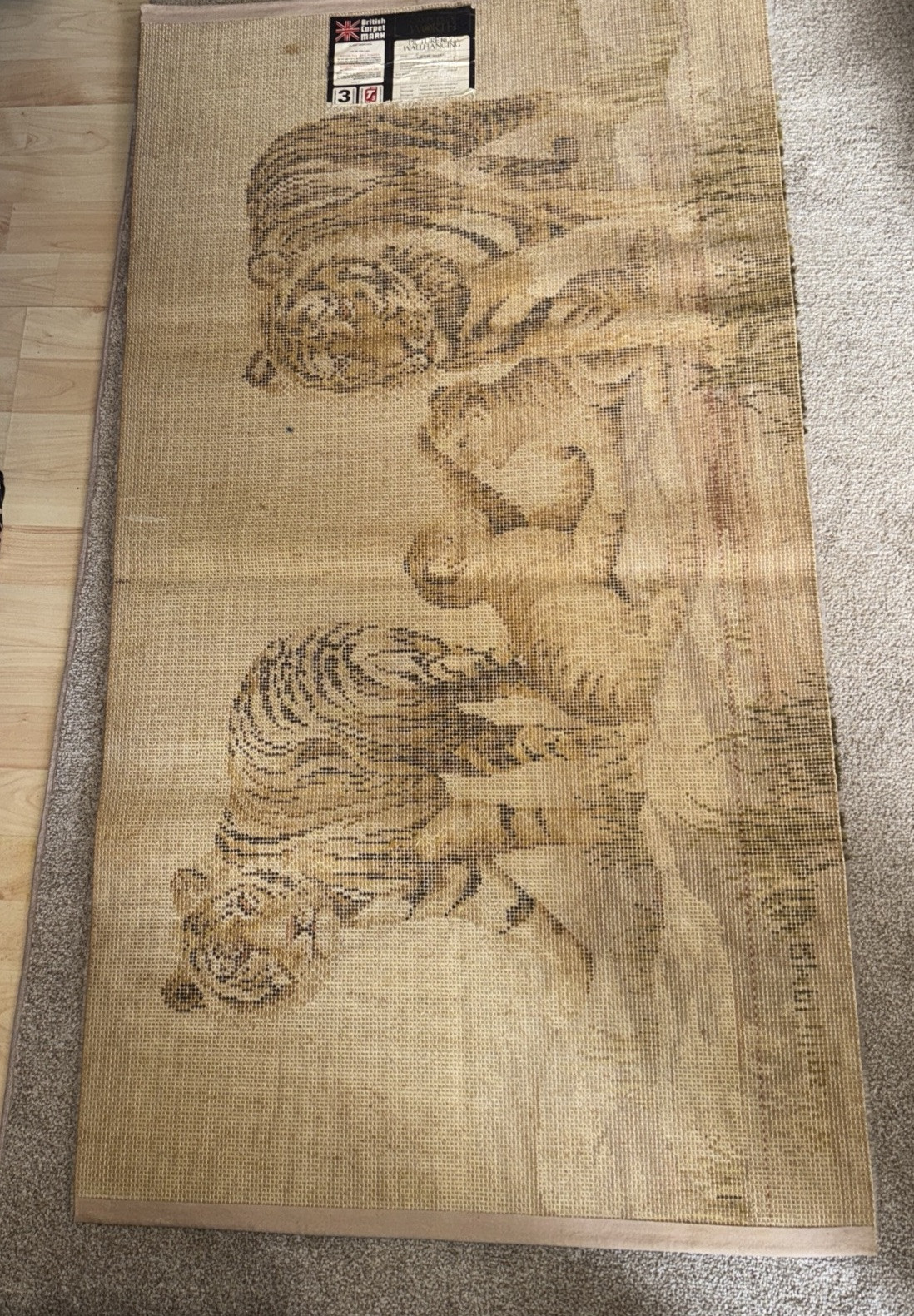 TRUE VINTAGE British Carpet Mark - Runner Safari Tigers -Rare gallery