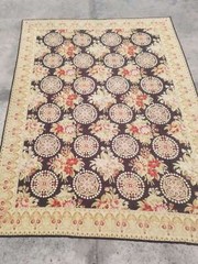 Vintage French Needle Point Handmade Floral Beige Wool Rug Carpet 177x113cm