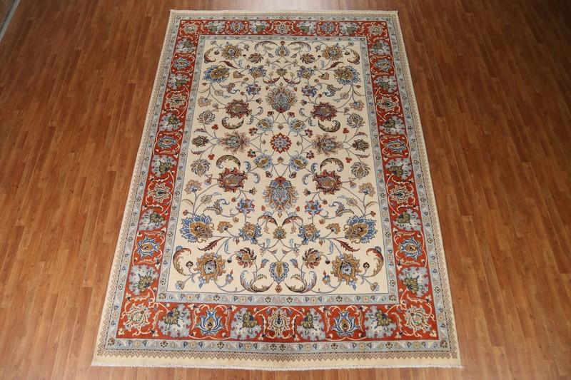 Vegetable Dye Classic Area Rug 8x12 Hand-knotted Wool Ivory Floral Motifs Carpet gallery