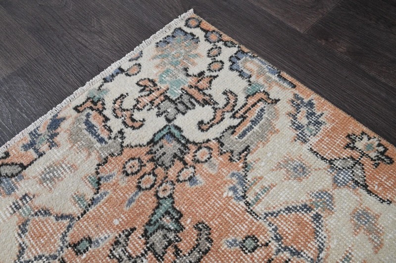 Vintage Turkish Runner Rug 2x5ft Wool Anatolian Handmade Hallway Oushak ORANGE gallery