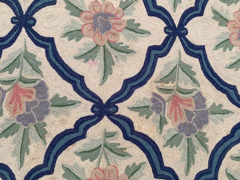 Vintage Handmade Aubusson Rug French Style Chain Stitch Needlepoint Rug 3x5 ft gallery