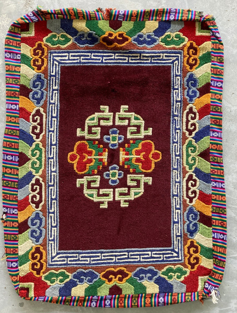 Vintage Chinese Tibetan Handmade Floral Multicolor Wool Rug 2 Carpet
