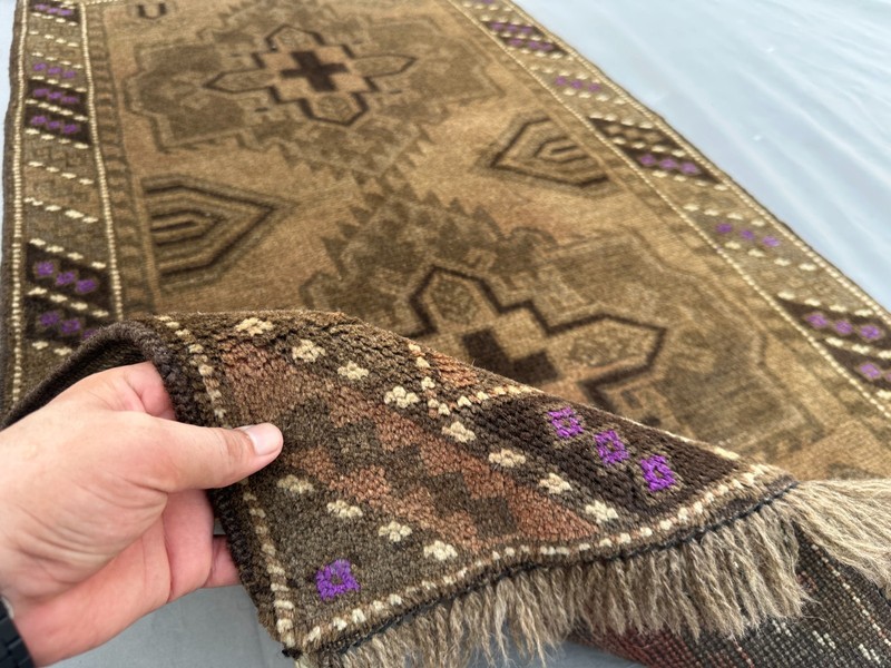 2'9 x 4'10 ft Vintage Afghan Hand-Knotted Wool Rug Tribal Geometric Brown Rug gallery