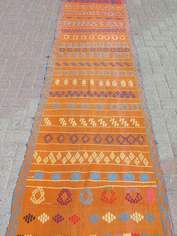 Tangerine Vintage Runner Rug, Handmade Long Wool Tribal Aisle Carpet 33"x117" gallery