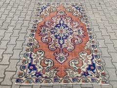 Pink Area rug, Turkish rug, Vintage Rug, Wool rug, Large rug, 4.2 x 7.2 ft