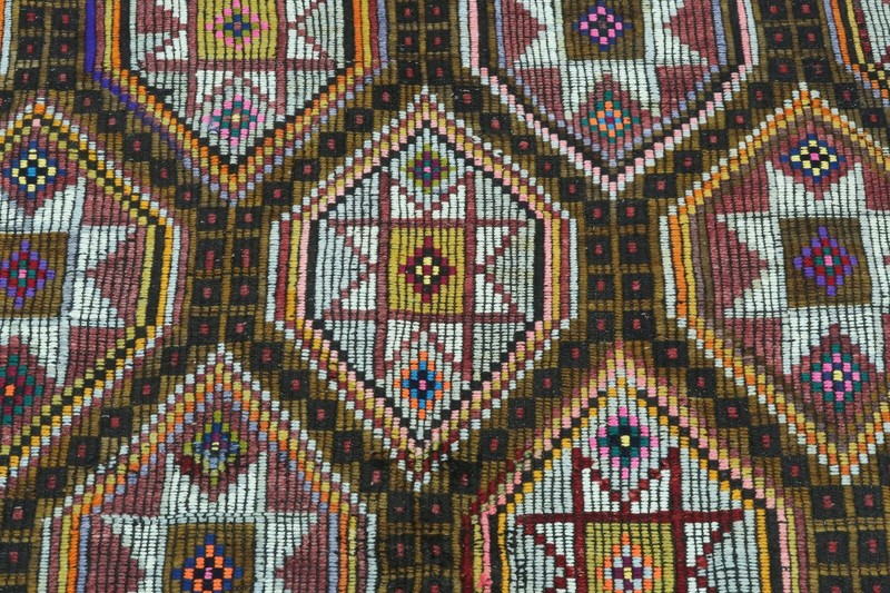 Large Star Embroidered Multicolor Cecim Kelim, Handwoven Turkish Rug 81"x140" gallery