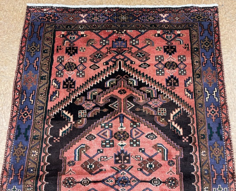 Vintage Zanjan Tribal Hand Knotted Wool Area Rug 4x8 Oriental Black Salmon Blue gallery