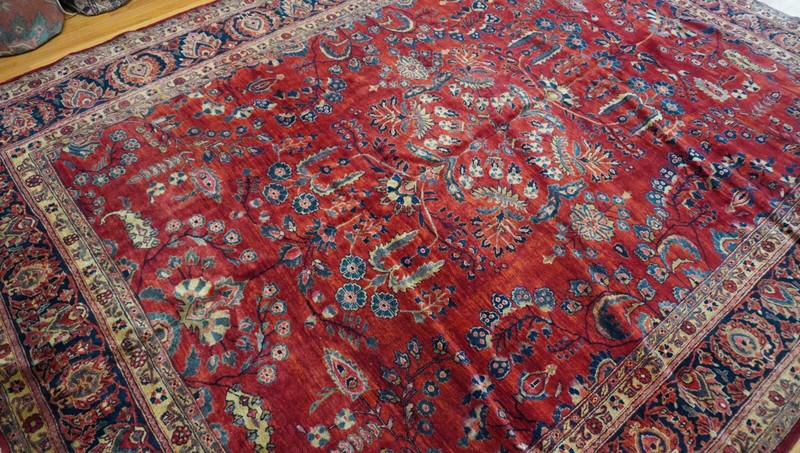 Antique 1900s Sa' rouk Hand Knotted Muha' jiran Wool Red Oriental Rug 9' x 12' gallery