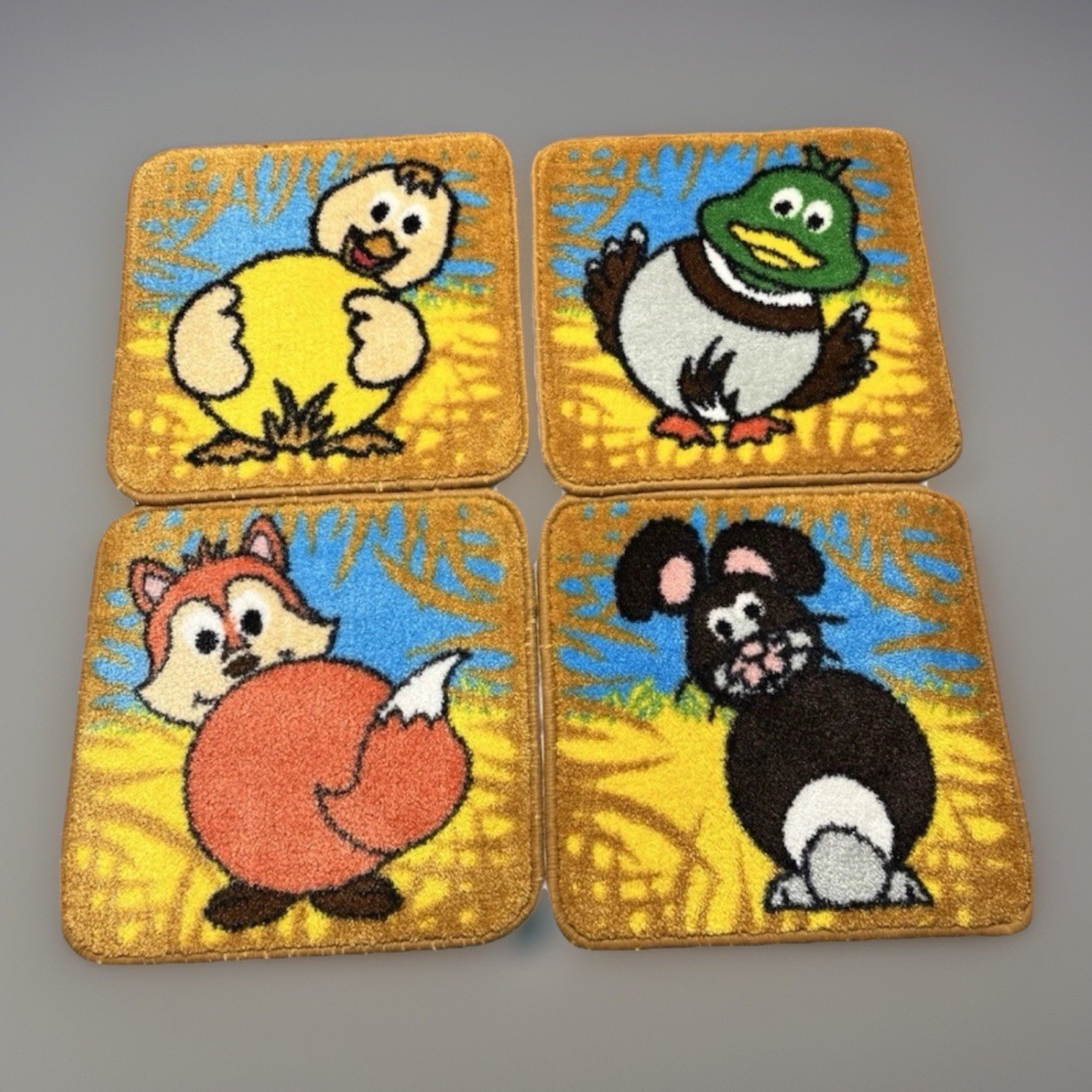 Vintage Retro Cartoon Animal Rugs Set of 7 Fox Duck Pig Bunny Horse Cow Chicken gallery