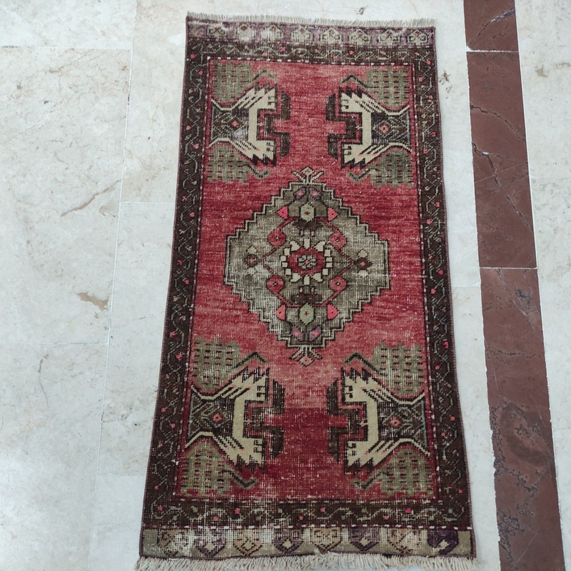2x3 Turkish Vintage Small Rug Handmade 49 x 91 cm Bath Mat 1.61 x 2.99 ft gallery